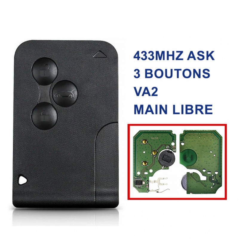 Télécommande Mains Libres Vierge 4 Boutons Compatible Renault & Dacia | Programmation OBD | Réf. 2014DJ3371