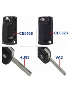Citroen - boîtier de clé pliable - 2 boutons - embout clé HU83