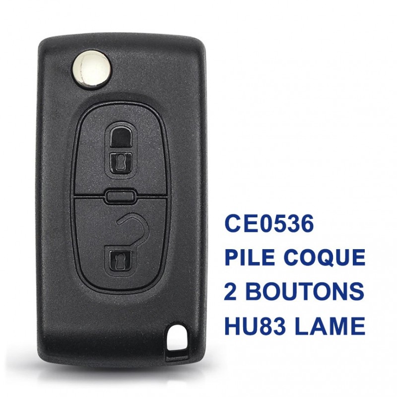 Coque de clé compatible Peugeot Citroen 2 boutons ce0536 lame hu83