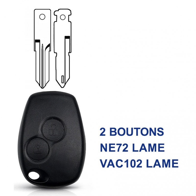 Coque de clé compatible Renault Dacia 2 boutons sans lame